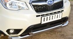 23 799 р. Защита переднего бампера (2 трубыØ76 и 63 мм, нержавейка) SLITKOFF Subaru Forester SJ дорестайлинг (2012-2016)  с доставкой в г. Владивосток. Увеличить фотографию 3