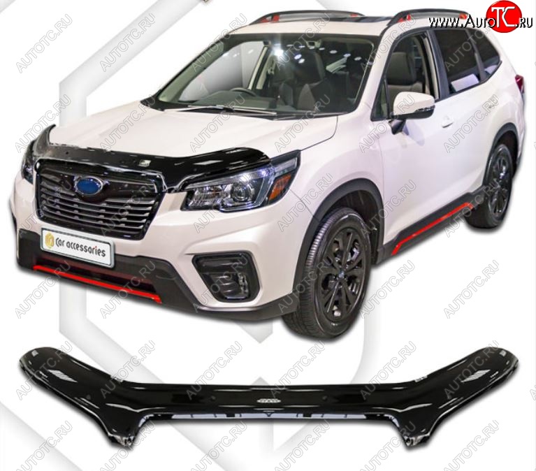 2 499 р. Дефлектор капота CA-Plastiс  Subaru Forester  SK/S14 (2018-2021) дорестайлинг (Classic черный, Без надписи)  с доставкой в г. Владивосток