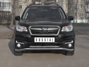 Защита переднего бампера (2 трубы Ø63 и 42 мм, нержавейка) SLITKOFF Subaru Forester SJ рестайлинг (2016-2019)