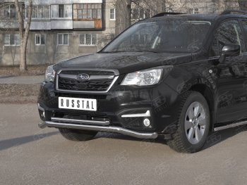 25 399 р. Защита переднего бампера (2 трубы Ø63 и 42 мм, нержавейка) SLITKOFF  Subaru Forester  SJ (2016-2019) рестайлинг  с доставкой в г. Владивосток. Увеличить фотографию 2