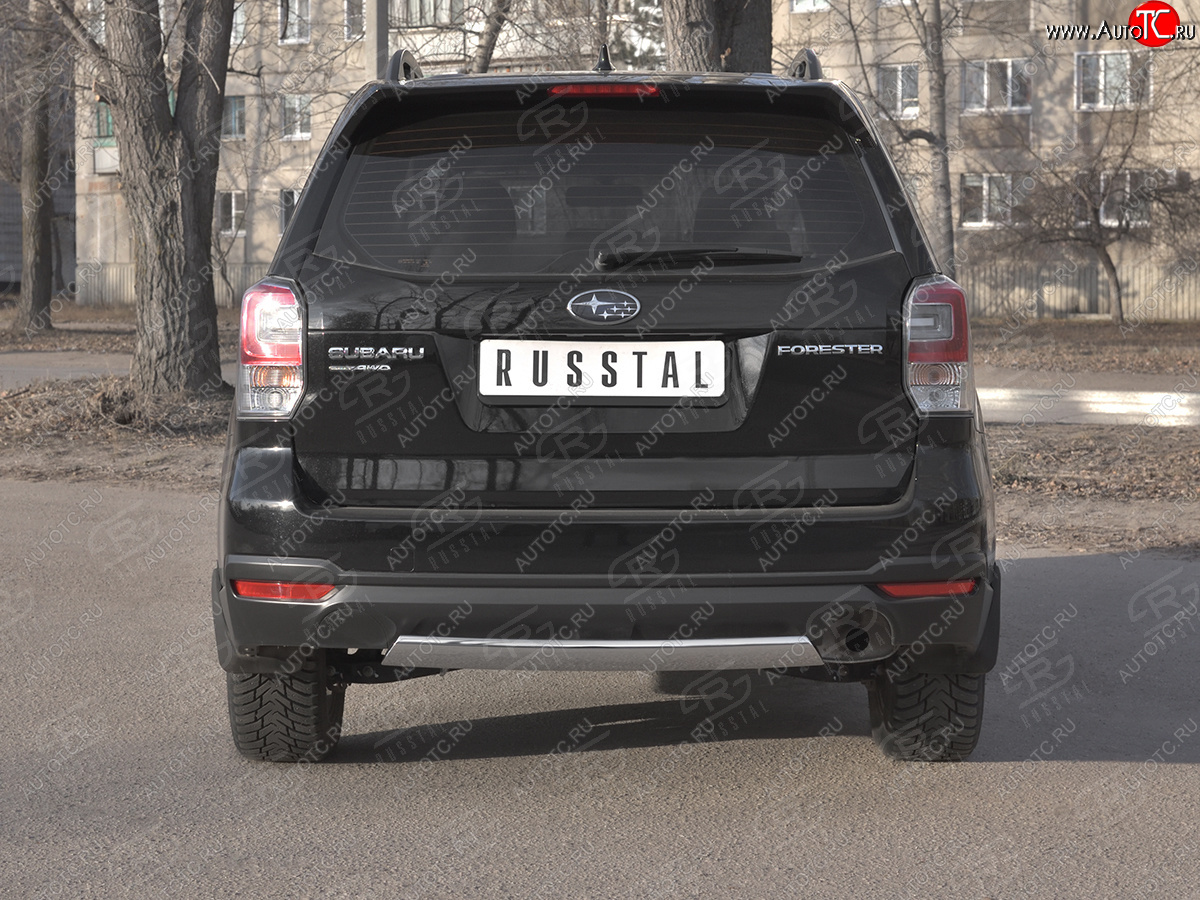 9 999 р. Защита заднего бампера (Ø75х42 мм, нержавейка) Russtal  Subaru Forester  SJ (2016-2019) рестайлинг  с доставкой в г. Владивосток