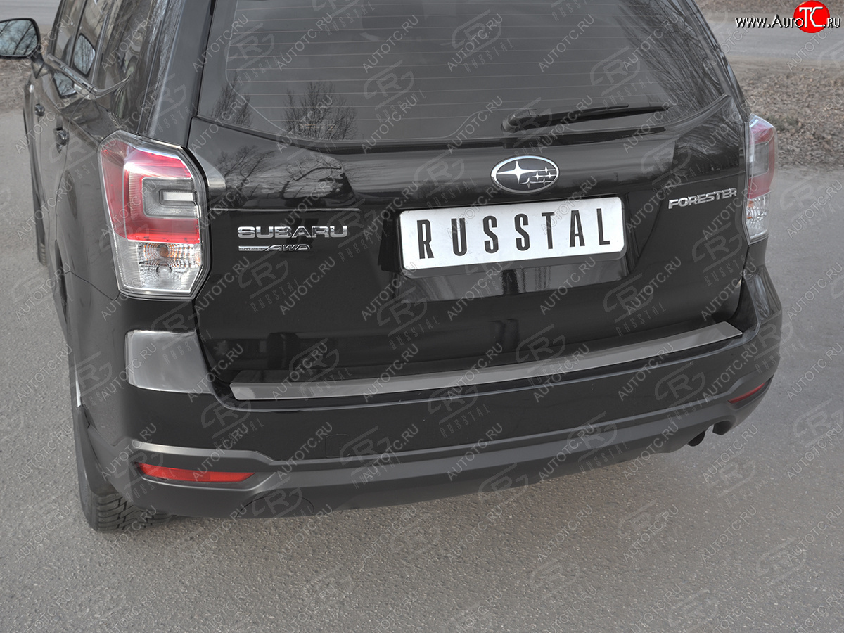 2 599 р. Защитная накладка заднего бампера на Russtal Subaru Forester SJ рестайлинг (2016-2019) (Нержавейка полированная)  с доставкой в г. Владивосток