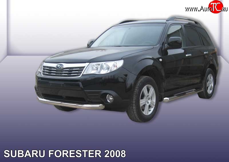 14 999 р. Одинарная защита переднего бампера диаметром 76 мм Slitkoff Subaru Forester SH (2008-2013) (Цвет: нержавеющая полированная сталь)  с доставкой в г. Владивосток