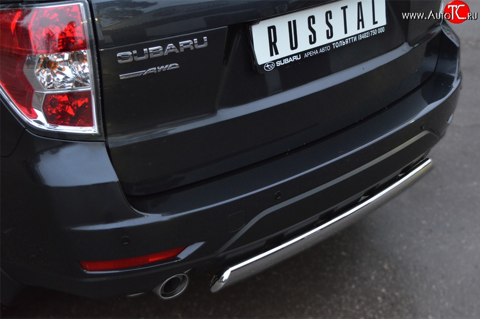 16 599 р. Защита заднего бампера (Ø75x42 мм, нержавейка) Russtal Subaru Forester SH (2008-2013)  с доставкой в г. Владивосток