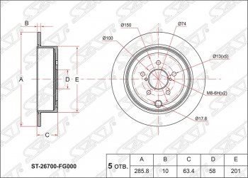 Диск тормозной SAT (задний, d 286)  Forester  SH, Impreza ( GE,  GH), Legacy ( BL/B13,  BL,B13)