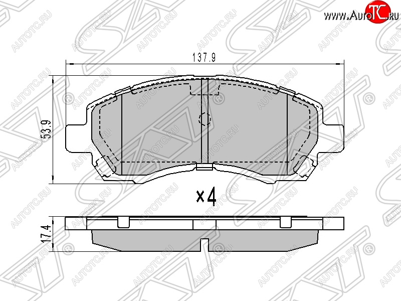 1 239 р. Колодки тормозные SAT (передние) Subaru Impreza GC седан (1992-2000)  с доставкой в г. Владивосток