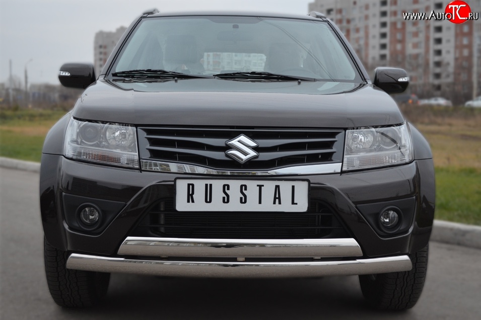 27 999 р. Защита переднего бампера (2 трубыØ75х42 мм, нержавейка) Russtal Suzuki Grand Vitara JT 5 дверей 2-ой рестайлинг (2012-2016)  с доставкой в г. Владивосток