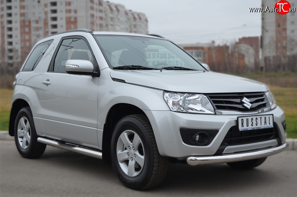 17 449 р. Одинарная защита переднего бампера диаметром 76 мм (3 дв.) SLITKOFF  Suzuki Grand Vitara  JT (2012-2016) 3 двери 2-ой рестайлинг  с доставкой в г. Владивосток