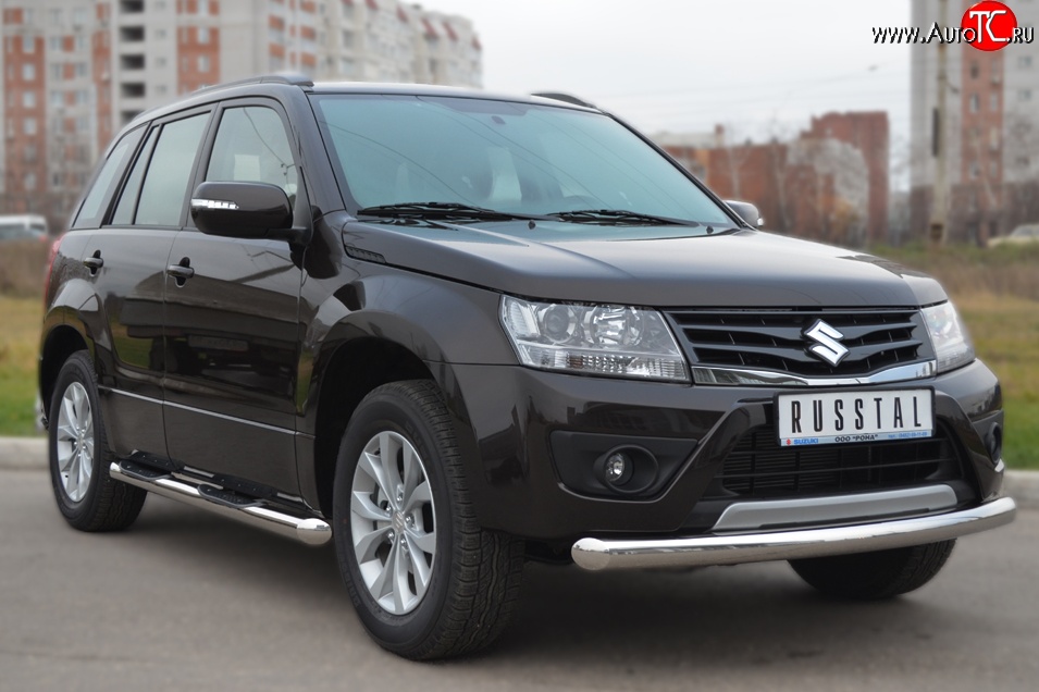 17 899 р. Одинарная защита переднего бампера диаметром 76 мм (5 дв.) SLITKOFF Suzuki Grand Vitara JT 5 дверей 2-ой рестайлинг (2012-2016)  с доставкой в г. Владивосток