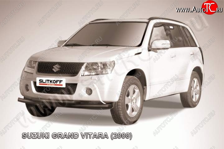 8 199 р. Защита переднего бампер Slitkoff  Suzuki Grand Vitara ( JT 3 двери,  JT 5 дверей) (2008-2012) 1-ый рестайлинг, 1-ый рестайлинг (Цвет: серебристый)  с доставкой в г. Владивосток