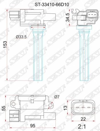 Катушка зажигания SAT Suzuki (Сузуки) Grand Vitara (Гран) ( FTB03 3 двери,  3TD62, TL52 5 дверей) (1997-2005) FTB03 3 двери, 3TD62, TL52 5 дверей