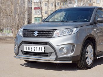 18 799 р. Защита переднего бампера (2 трубыØ42 мм, нержавейка) SLITKOFF  Suzuki Vitara  LY (2015-2019) дорестайлинг  с доставкой в г. Владивосток. Увеличить фотографию 2