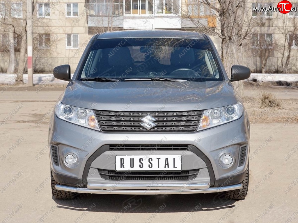 18 799 р. Защита переднего бампера (2 трубыØ42 мм, нержавейка) SLITKOFF  Suzuki Vitara  LY (2015-2019) дорестайлинг  с доставкой в г. Владивосток