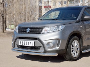 17 699 р. Защита переднего бампера (2 трубы Ø63 и 42 мм, нержавейка) SLITKOFF  Suzuki Vitara  LY (2015-2019) дорестайлинг  с доставкой в г. Владивосток. Увеличить фотографию 2