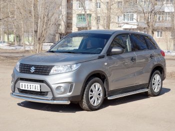 17 699 р. Защита переднего бампера (2 трубы Ø63 и 42 мм, нержавейка) SLITKOFF  Suzuki Vitara  LY (2015-2019) дорестайлинг  с доставкой в г. Владивосток. Увеличить фотографию 3