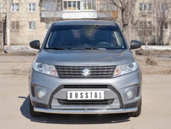 17 699 р. Защита переднего бампера (2 трубы Ø63 и 42 мм, нержавейка) SLITKOFF  Suzuki Vitara  LY (2015-2019) дорестайлинг  с доставкой в г. Владивосток. Увеличить фотографию 1