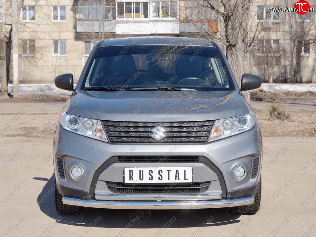 17 699 р. Защита переднего бампера (2 трубы Ø63 и 42 мм, нержавейка) SLITKOFF  Suzuki Vitara  LY (2015-2019) дорестайлинг  с доставкой в г. Владивосток