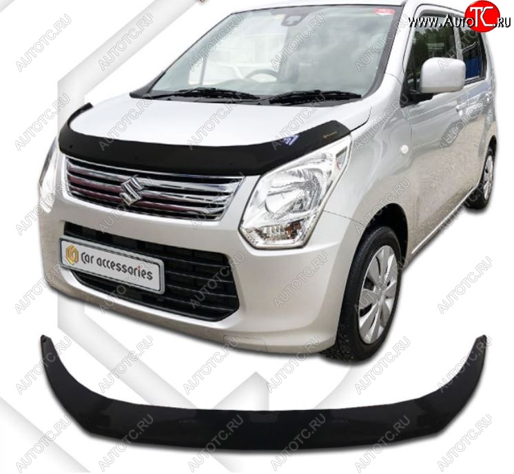 2 099 р. Дефлектор капота CA-Plastiс  Suzuki Wagon R  MH34S (2012-2014) дорестайлинг (Classic черный, Без надписи)  с доставкой в г. Владивосток