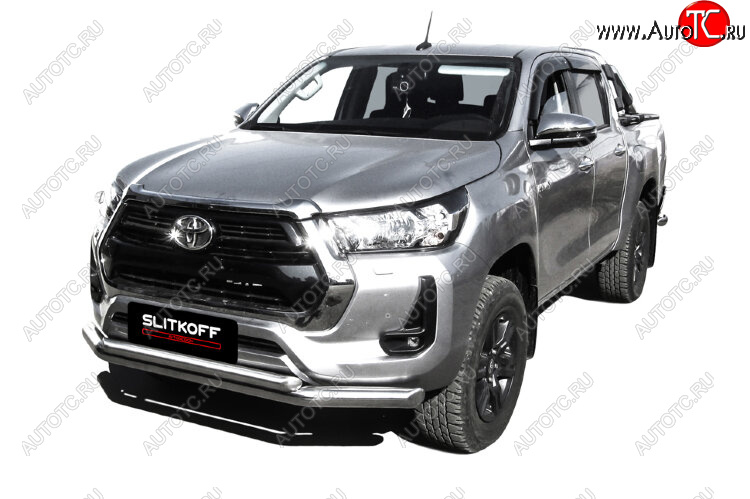 24 999 р. Защита переднего бампера Slitkoff (Ø 76+Ø 57, двойная).  Toyota Hilux  AN120 (2017-2020) 1-ый рестайлинг (Нержавеющая сталь)  с доставкой в г. Владивосток