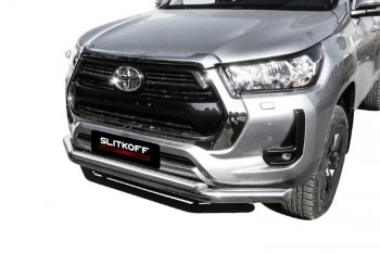 24 999 р. Защита переднего бампера Slitkoff (Ø 76+Ø 57, двойная).  Toyota Hilux  AN120 (2017-2020) 1-ый рестайлинг (Нержавеющая сталь)  с доставкой в г. Владивосток. Увеличить фотографию 3