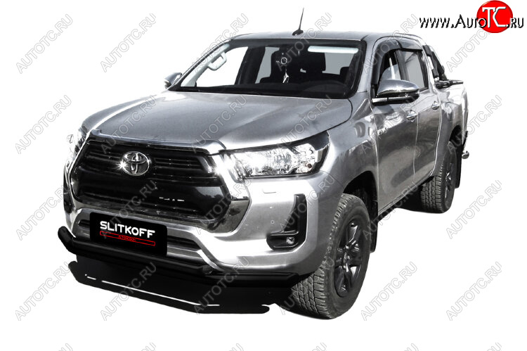 17 599 р. Защита переднего бампера Slitkoff (Ø 76+Ø 57 мм, двойная).  Toyota Hilux  AN120 (2017-2020) 1-ый рестайлинг (Сталь с полимерным покрытием. Цвет: черный)  с доставкой в г. Владивосток