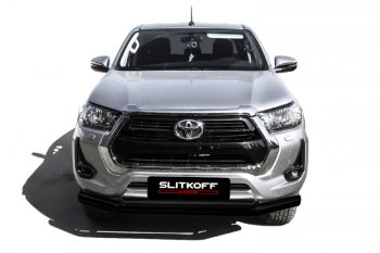 17 599 р. Защита переднего бампера Slitkoff (Ø 76+Ø 57 мм, двойная).  Toyota Hilux  AN120 (2017-2020) 1-ый рестайлинг (Сталь с полимерным покрытием. Цвет: черный)  с доставкой в г. Владивосток. Увеличить фотографию 2