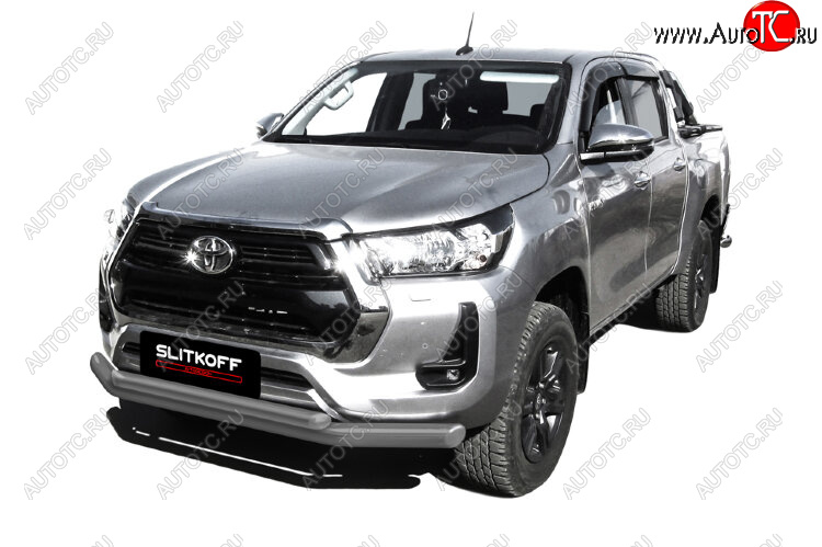 17 599 р. Защита переднего бампера Slitkoff (Ø 76+Ø 57, двойная).  Toyota Hilux  AN120 (2017-2020) 1-ый рестайлинг (Сталь с полимерным покрытием. Цвет: серебристый)  с доставкой в г. Владивосток