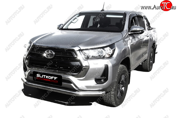 20 999 р. Защита переднего бампера Slitkoff (Ø 76 мм).  Toyota Hilux  AN120 (2017-2020) 1-ый рестайлинг (Нержавеющая сталь)  с доставкой в г. Владивосток