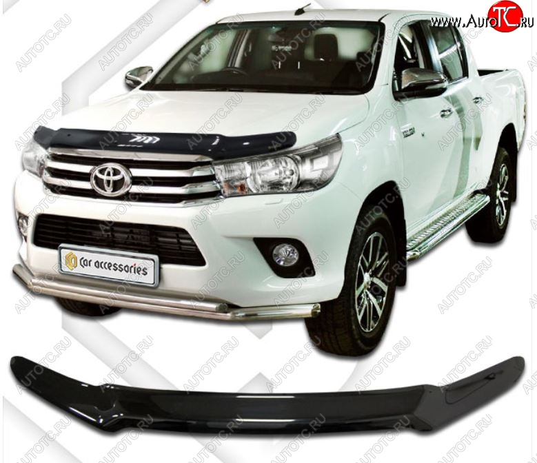 2 099 р. Дефлектор капота CA-Plastiс  Toyota Hilux  AN120 (2016-2020) дорестайлинг, 1-ый рестайлинг (Classic черный, Без надписи)  с доставкой в г. Владивосток