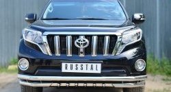 Защита переднего бампера (2 трубы Ø63 мм с зубами, нержавейка) SLITKOFF Toyota Land Cruiser Prado J150 1-ый рестайлинг (2013-2017)