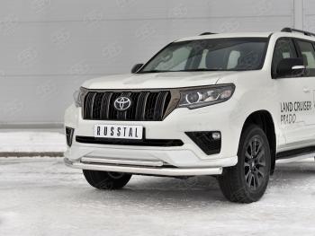 Защита переднего бампера (2 трубы Ø63 и 42 мм, нержавейка, BLACK ONYX 2020) SLITKOFF Toyota Land Cruiser Prado J150 3-ий рестайлинг (2020-2024)