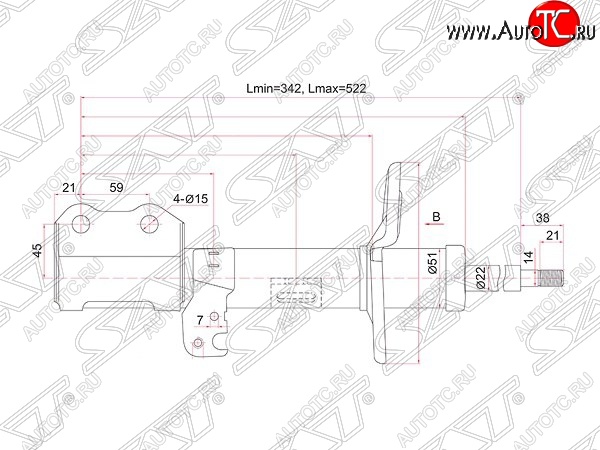 4 189 р. Правый амортизатор передний (2WD, 4WD) SAT  Toyota Allion  T260 - Premio  T260  с доставкой в г. Владивосток