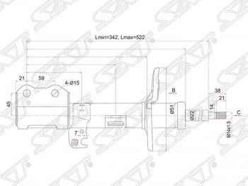 Левый амортизатор передний (2WD, 4WD) SAT  Allion  T260, Premio  T260