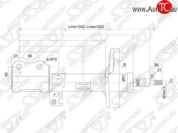 3 899 р. Левый амортизатор передний (2WD, 4WD) SAT  Toyota Allion  T260 - Premio  T260  с доставкой в г. Владивосток