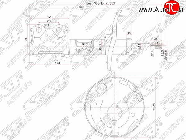 4 299 р. Правый амортизатор передний SAT Toyota Auris E150 хэтчбэк 5 дв. дорестайлинг (2006-2010)  с доставкой в г. Владивосток