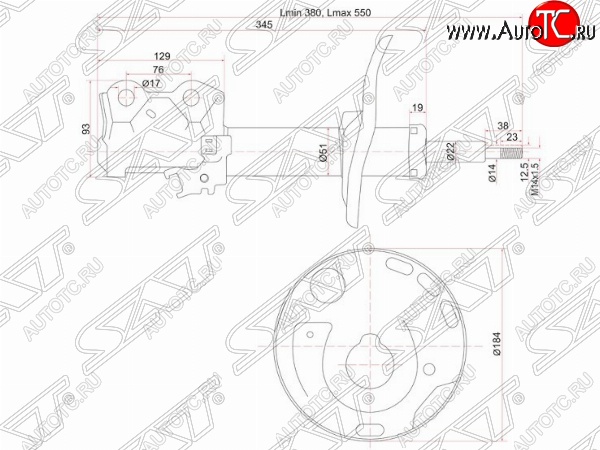 4 499 р. Левый амортизатор передний SAT Toyota Auris E150 хэтчбэк 5 дв. дорестайлинг (2006-2010)  с доставкой в г. Владивосток