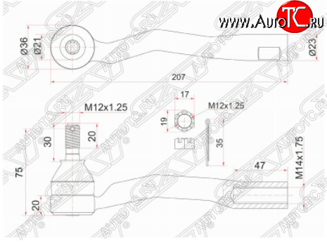 699 р. Левый наконечник рулевой тяги SAT  Toyota Avensis  T220 седан (1997-2003) дорестайлинг, рестайлинг  с доставкой в г. Владивосток