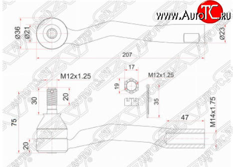 819 р. Правый наконечник рулевой тяги SAT  Toyota Avensis  T220 седан (1997-2003) дорестайлинг, рестайлинг  с доставкой в г. Владивосток