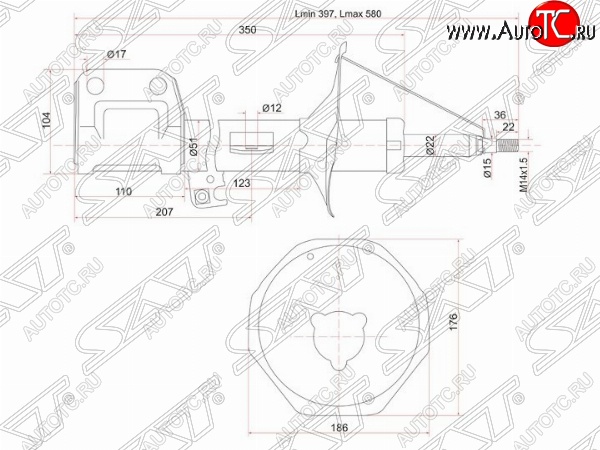 3 599 р. Левый амортизатор передний SAT Toyota Avensis T250 универсал дорестайлинг (2003-2006)  с доставкой в г. Владивосток