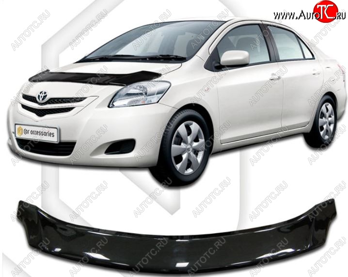 2 099 р. Дефлектор капота (NCP96, KSP92, SCP92) CA-Plastiс  Toyota Belta/Yaris  XP90 (2005-2012) седан (Classic черный, Без надписи)  с доставкой в г. Владивосток