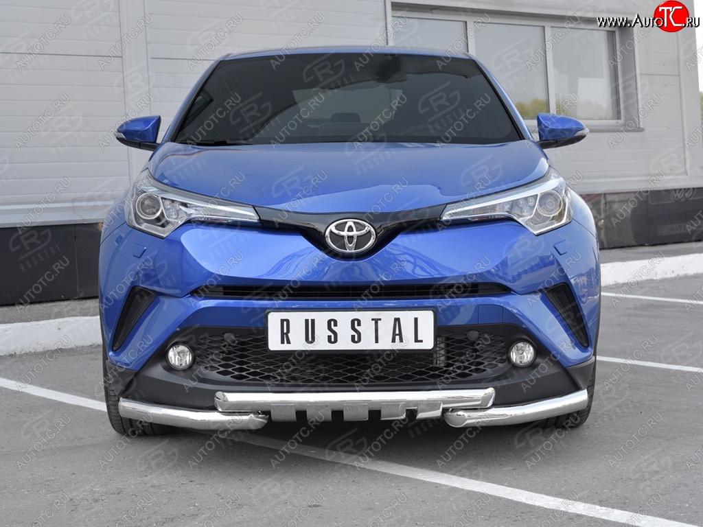 25 999 р. Защита переднего бампера (Ø63 мм с клыками, нержавейка) SLITKOFF  Toyota C-HR  NGX10, ZGX10 (2016-2019) дорестайлинг  с доставкой в г. Владивосток