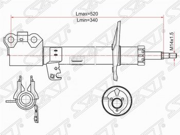 Левый амортизатор передний (2WD, 4WD) SAT Toyota (Тойота) Caldina (Калдина)  T240 (2002-2007) T240 универсал дорестайлинг, универсал рестайлинг