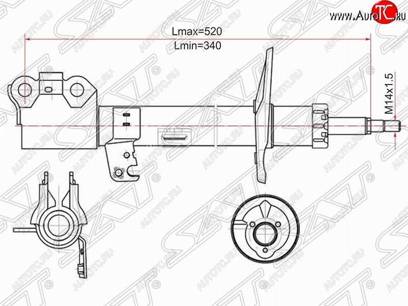 4 399 р. Левый амортизатор передний (2WD, 4WD) SAT  Toyota Caldina  T240 (2002-2007) универсал дорестайлинг, универсал рестайлинг  с доставкой в г. Владивосток