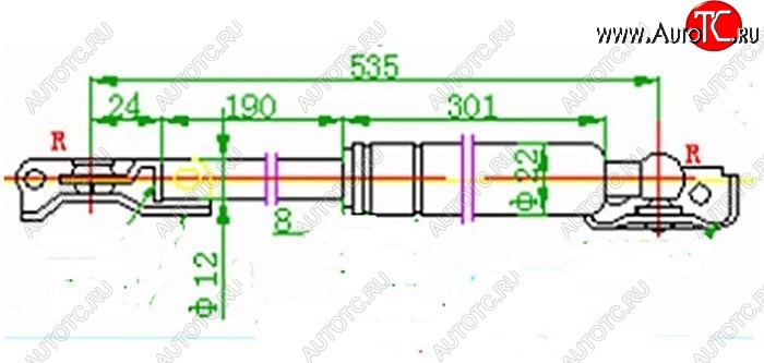 1 399 р. Правый газовый упор крышки багажника SAT  Toyota Caldina  T190 (1992-1997) дорестайлинг универсал, рестайлинг универсал  с доставкой в г. Владивосток