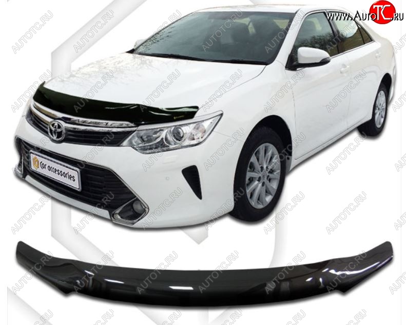 2 189 р. Дефлектор капота CA-Plastiс  Toyota Camry  XV55 (2014-2018) 1-ый рестайлинг, 2-ой рестайлинг (Classic черный, Без надписи)  с доставкой в г. Владивосток