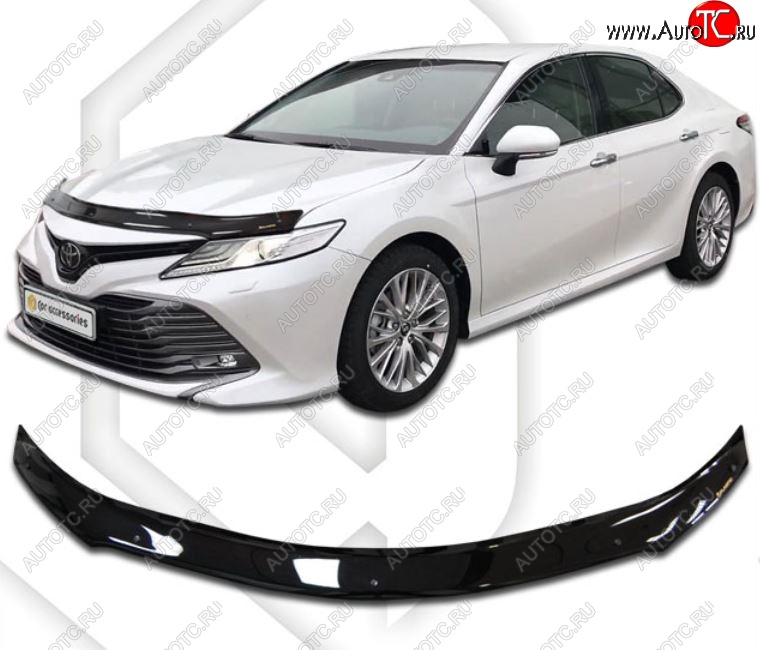 2 099 р. Дефлектор капота CA-Plastiс  Toyota Camry  XV70 (2017-2021) дорестайлинг (Classic черный, Без надписи)  с доставкой в г. Владивосток