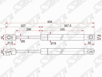 Упор капота SAT (газовый, LH=RH) Toyota (Тойота) Camry (Камри) ( XV50,  XV55) (2011-2018) XV50, XV55 дорестайлинг, 1-ый рестайлинг, 2-ой рестайлинг