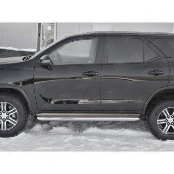 48 999 р. Порожки для ног (труба Ø63) SLITKOFF  Toyota Fortuner  AN160 (2015-2024) дорестайлинг, рестайлинг (лист - нержавейка, профиль - нержавейка)  с доставкой в г. Владивосток. Увеличить фотографию 2