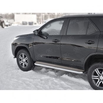 48 999 р. Порожки для ног (труба Ø63) SLITKOFF  Toyota Fortuner  AN160 (2015-2024) дорестайлинг, рестайлинг (лист - нержавейка, профиль - нержавейка)  с доставкой в г. Владивосток. Увеличить фотографию 3