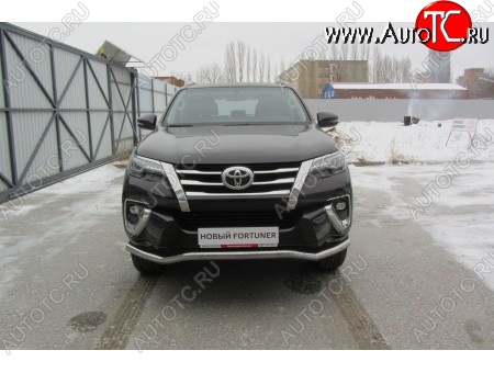 16 949 р. Защита переднего бампера Slitkoff (Ø 57 мм, волна)  Toyota Fortuner  AN160 (2015-2020) дорестайлинг (Нержавеющая сталь)  с доставкой в г. Владивосток